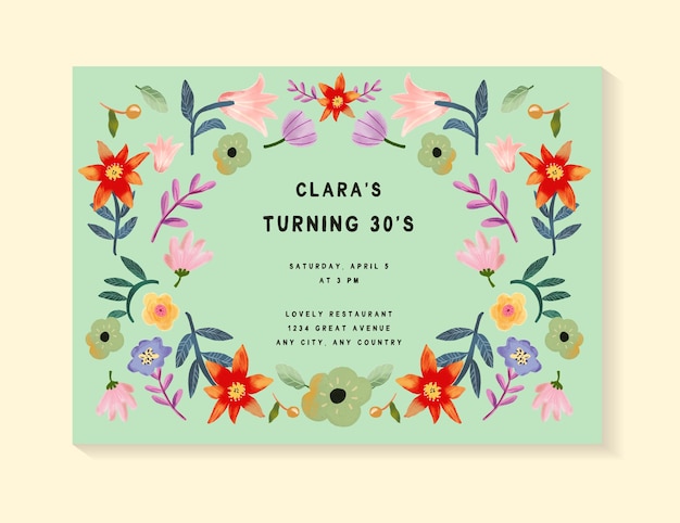 Colorful Gouache Floral Birthday Invitation Template