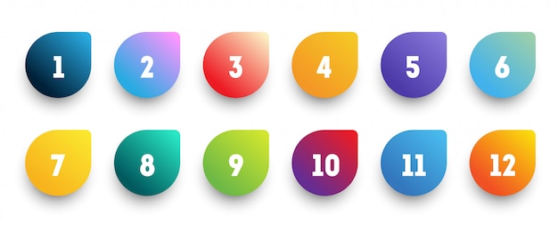 Colorful gradient arrow bullet point set with number from 1 to 12.