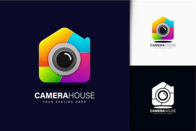 Colorful gradient camera house logo design