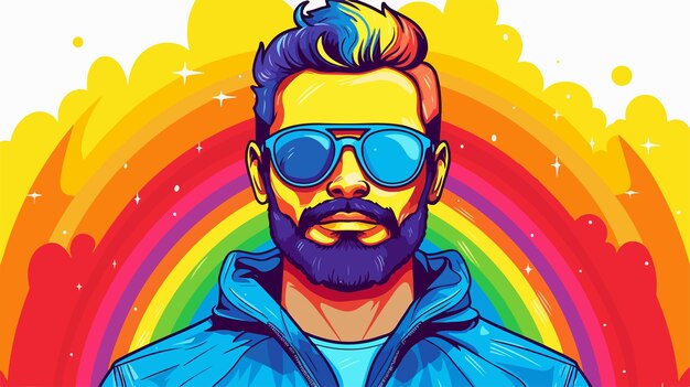 Vector colorful gradient cartoon man line drawing