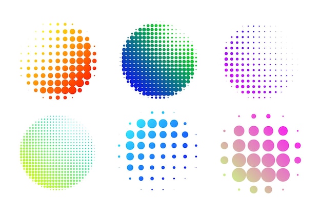 Colorful gradient halftone circles set