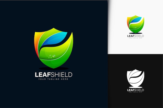 Colorful gradient leaf shield logo design