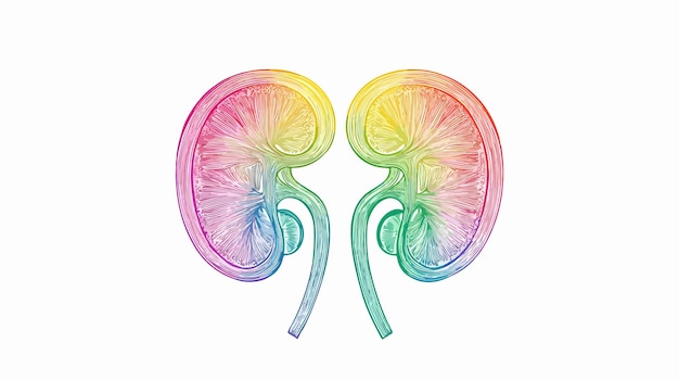 Vector colorful gradient line art of a cartoon kidney