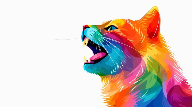 Vector colorful gradient line art drawing of a chatty cartoon cat