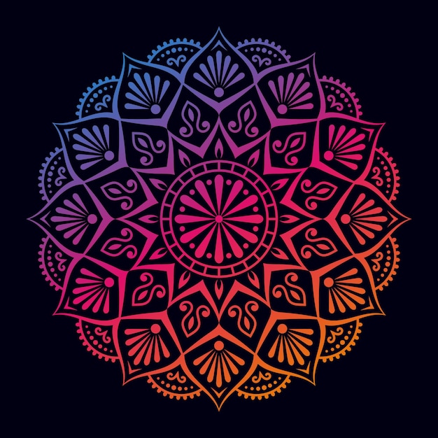 Colorful gradient mandala on black isolated background