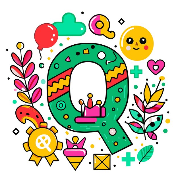 Vector colorful groovy style vector illustration of a letter q