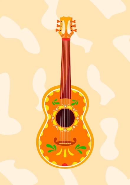 A colorful guitar with a flower design on it.