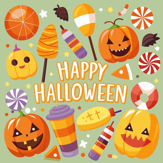 Colorful Halloween Candy Corn and Candies Cheerful Background Vector