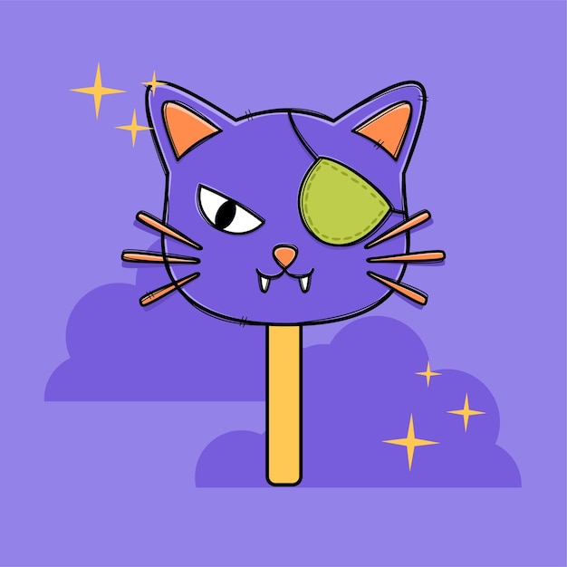 Vector colorful halloween cat candy with flat design