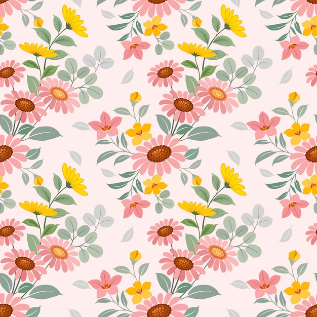 Colorful hand draw flowers seamless pattern This pattern can be used for fabric textile wallpaper