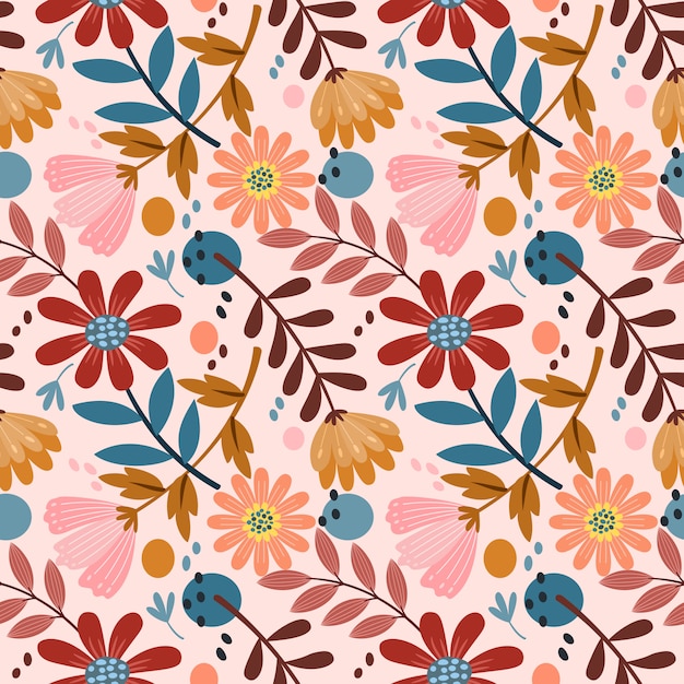 Colorful hand draw flowers seamless pattern   wallpaper.