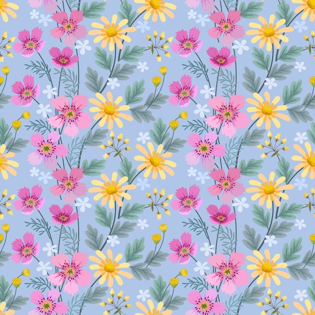 Colorful hand draw flowers seamless pattern  