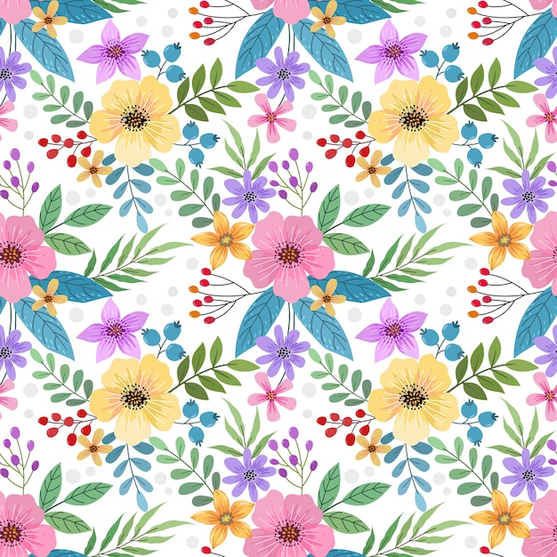 Colorful hand draw flowers seamless pattern