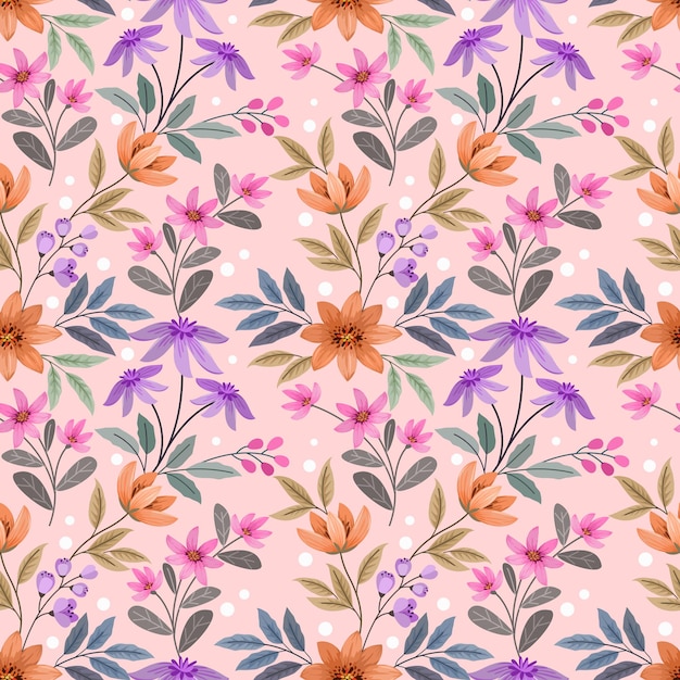 Colorful hand draw flowers seamless pattern  