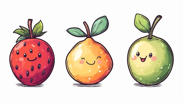 Colorful Hand Drawn Cartoon Fruits Characters on Cards