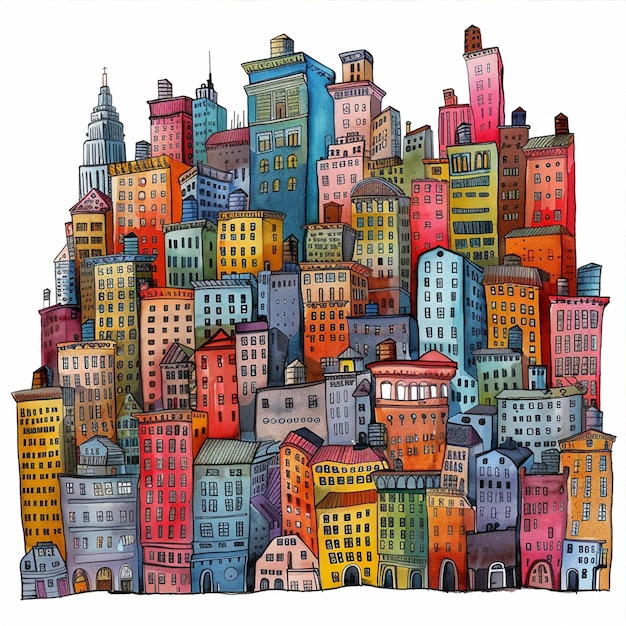 Vector colorful hand drawn cityscapes