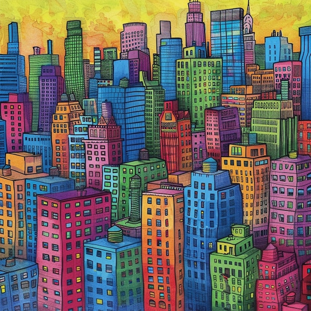 Vector colorful hand drawn cityscapes