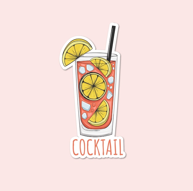 Colorful hand drawn cocktail illustration stickers