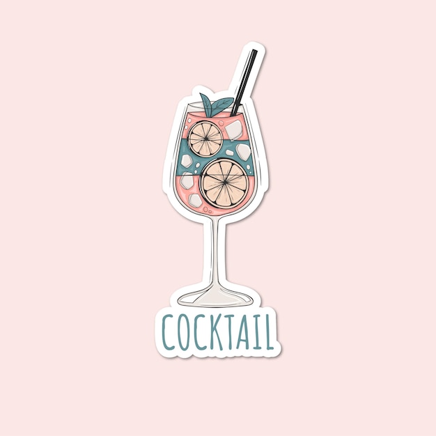 Colorful hand drawn cocktail illustration stickers