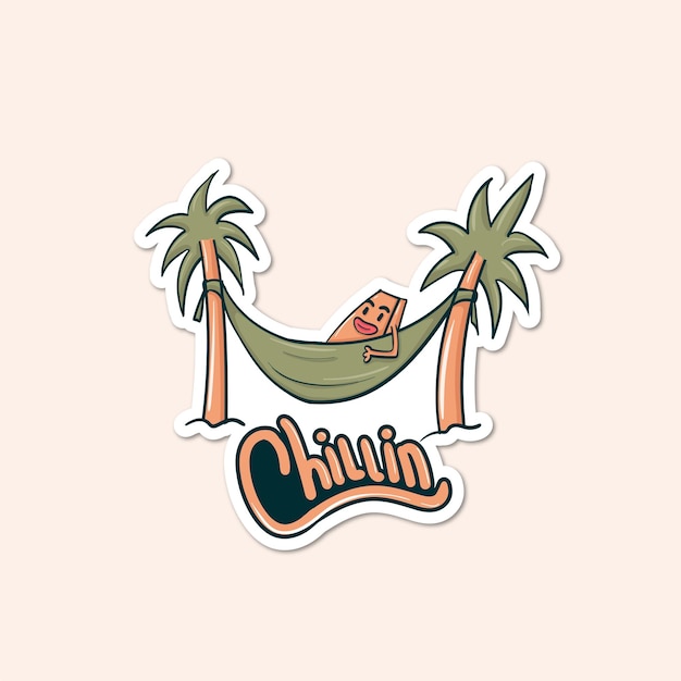 Colorful hand drawn cute character chilling and laying on hammock