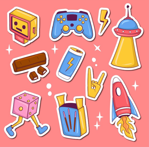 Colorful hand drawn cute stickers