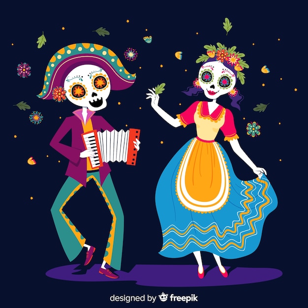 Colorful hand drawn día de muertos background