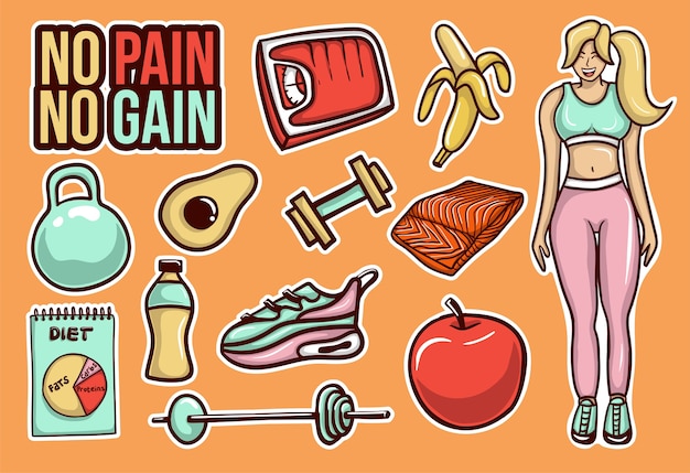 Colorful Hand drawn Diet Stickers Collection