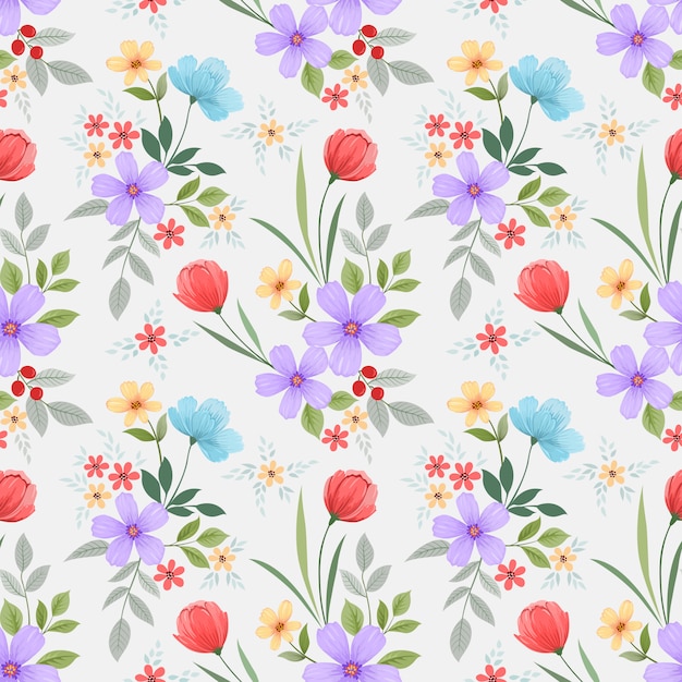 Colorful hand drawn flowers seamless pattern 