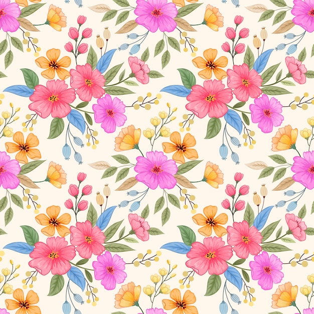 Colorful hand drawn flowers seamless pattern