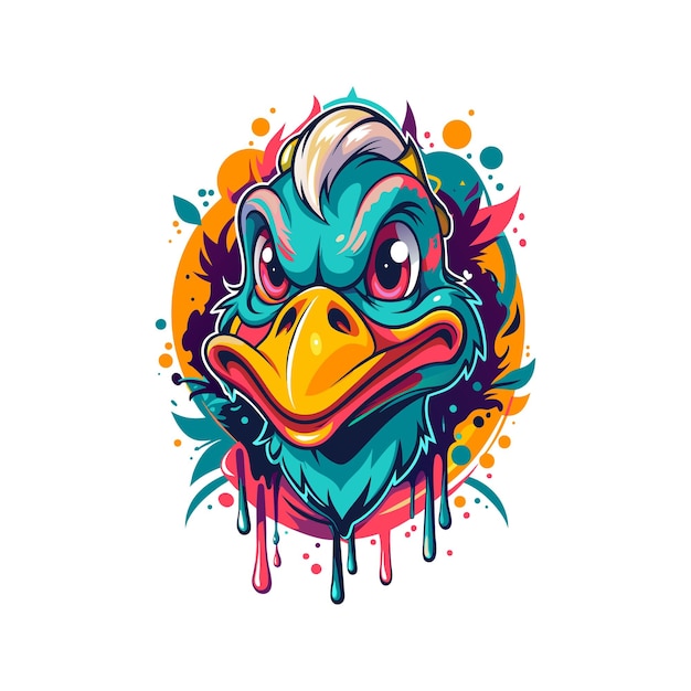 Colorful hand drawn graffiti style duck illustration concept