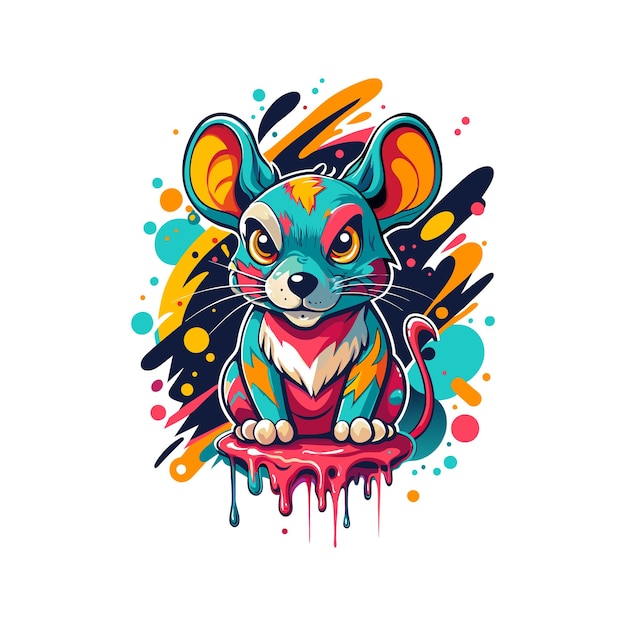 Colorful hand drawn graffiti style mouse illustration concept