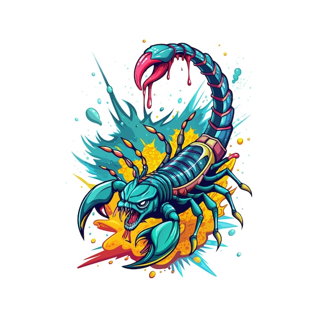 Colorful hand drawn graffiti style scorpion illustration concept