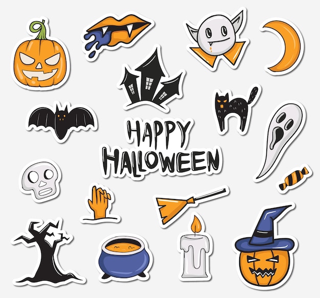 Colorful Hand drawn Halloween Stickers Collection