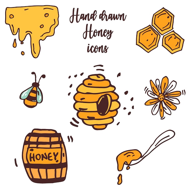 Colorful hand drawn honey production illustrations Vector set