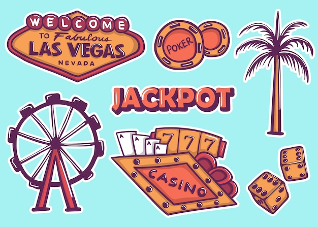 Vector colorful hand drawn las vegas stickers collection