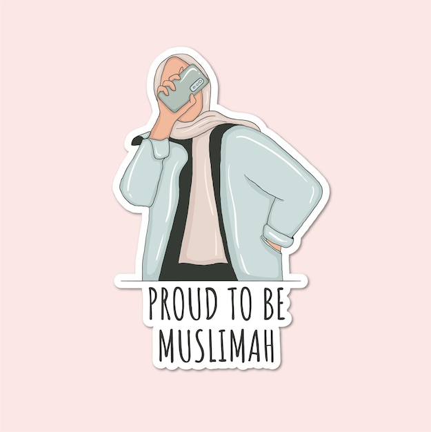 Vector colorful hand drawn muslim girl stickers