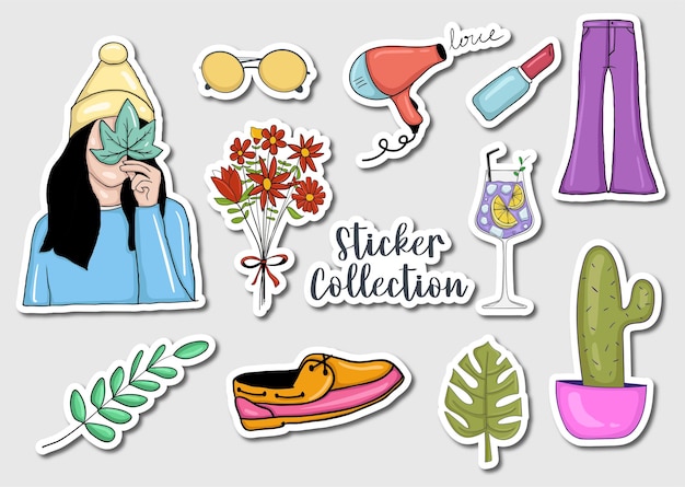 Colorful Hand drawn stickers collection