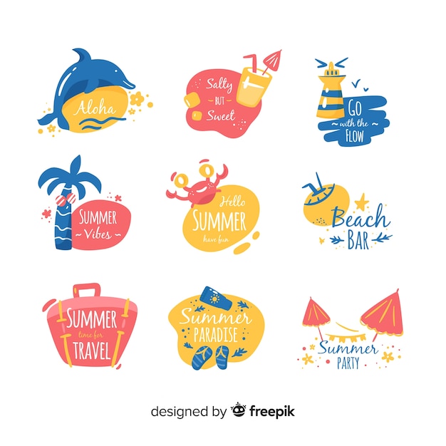 Colorful hand drawn summer badge collection