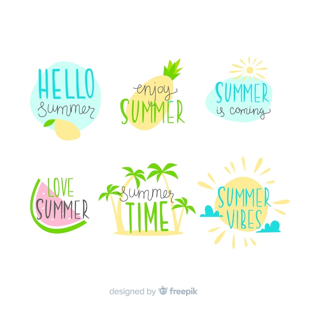 Vector colorful hand drawn summer badge collection