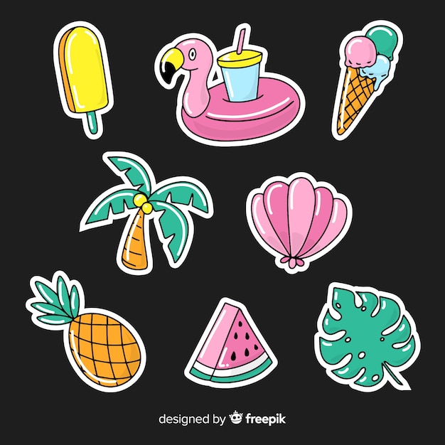 Colorful hand drawn summer sticker collection