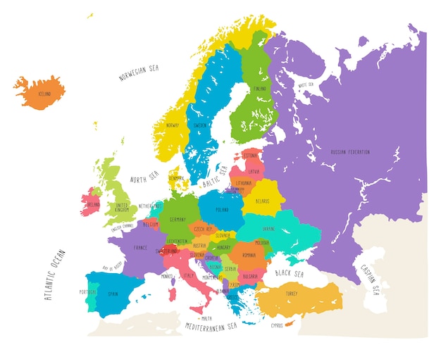 Colorful hand drawn vector map of Europe 