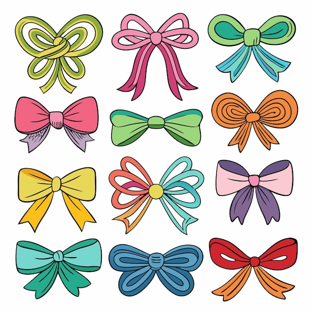 Colorful HandDrawn Bows for Gifts and Decorations