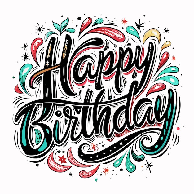 Vector a colorful handdrawn lettering design that says quothappy birthdayquot with decorative elements