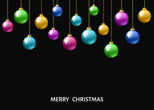 Vector colorful  hanging christmas balls isolated on black  background xmas realistic baubles