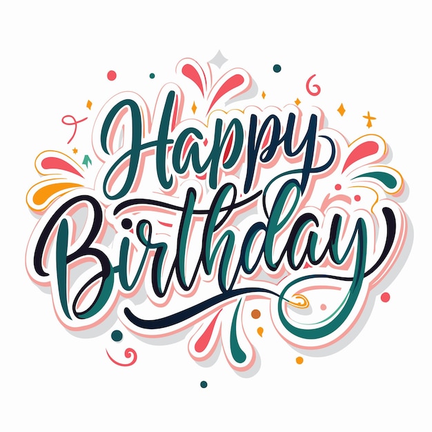 A colorful happy birthday lettering with swirls and dots