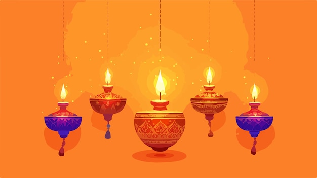 Colorful Happy Diwali Promotion Background with Lights and Lanterns