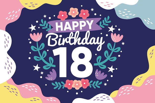 Colorful happy eighteenth birthday background