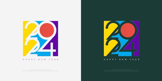 Colorful happy new year 2024 design with bright colors Premium design for new year greetings for banners posters or social media and calendars