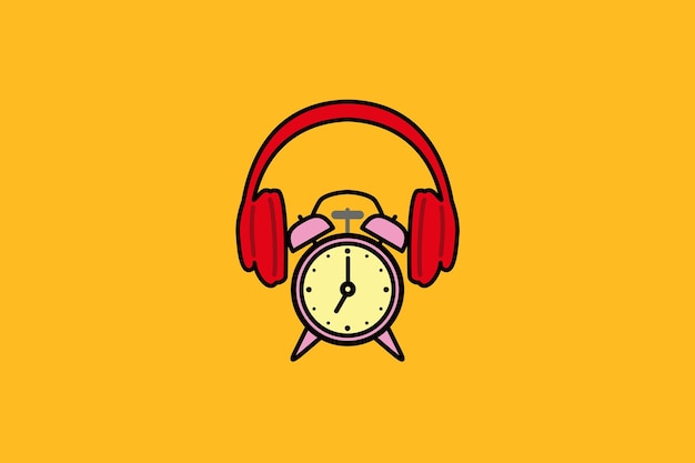 colorful headphone headset and alarm clock timer cooldown logo design vector illustration