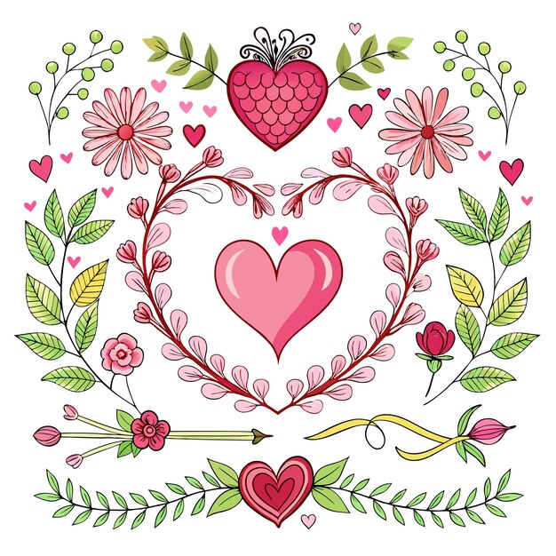 Colorful heart and floral design for romantic themes